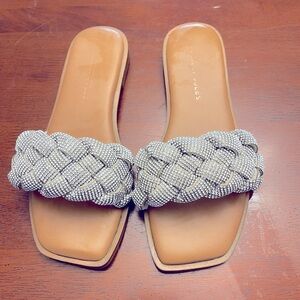 Sincerely Jules Braided Silver Slide Sandals - Women’s size 9